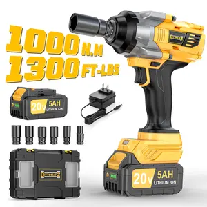 1000FT-LBS (1300N.m) Cordless Impact Wrench 1/2" with 1or2*Battery, Brushless Impact Gun with 6 Sockets, 2100RPM for Car & Truck summervibes