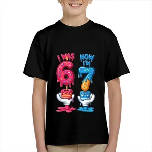 Kid's T-shirt Funny I WAS 6 NOW I'M 7 gesture robot number character mecha  lightning fun 100% cotton pattern T-shirt for boys and girls  toddler cartoon T-shirt, teen boy clothing gift  G-116