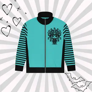 DreamSage Medusa Character Track Jacket - 95% Recycled Polyester 5% Spandex Relaxed Unisex Fit Soft Cotton-feel Fabric Face GRS Certified