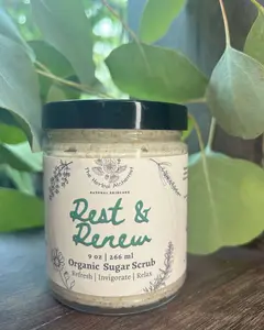 Rest & Renew Organic Sugar Scrub - Body Care for Exfoliation and Firming with Peppermint and Eucalyptus