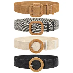 4 pieces of women's elastic woven waist belt - adjustable, bohemian style, paired with pants, dresses, and jackets