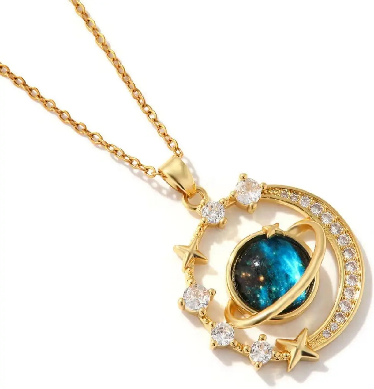 18K Gold Plated Diamond Saturn Pendant Choker Necklace Aesthetic Space Planet Star Necklaces Jewelry for Women