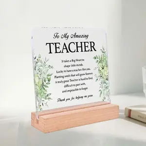 Teacher Appreciation Gifts To My Amazing Teacher Desk Decor Thank You Teacher Acrylic Desk Plaque Sign with Wood Stand Home Office Desk Sign Keepsake Present for Teachers Wooden Base
