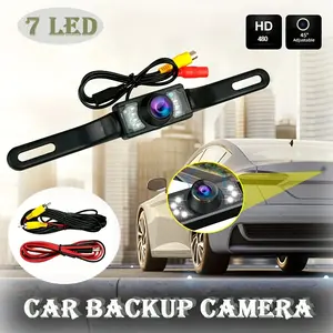 Car License Plate Backup Camera, Wide-Angle Night Vision LED Camera, 7-Light Infrared Vehicle Camera, Dustproof, Waterproof, Shockproof, Anti-Fog, High-Definition Car Rear View Camera