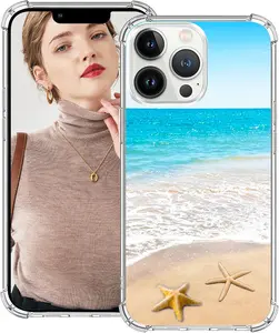 Beach Summer Case for iPhone 13 Pro Gel Silicone Slim Drop Proof Heavy Duty Protection Cover Compatible with iPhone 13 Pro & Beachy Sandy Waves Starfish Ocean Sea Scene Theme Tropical Design