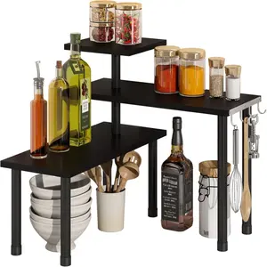 Black 3-Tier Kitchen Corner Shelf - Modern Space Saver w/Hooks & Easy Assembly