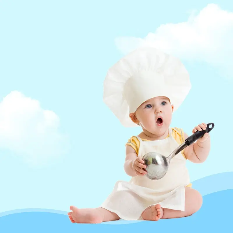 2pcs Baby Chef Set, Apron and Hat for Photography, Cute Toddler Cooking Costume, Perfect for Photoshoots and Playtime