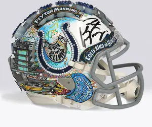 Peyton Manning Indianapolis Colts Autographed 2004-2019 Throwback Logo Riddell Speed Mini Helmet - Art by Charles Fazzino - WN55916375 - Fanatics Authentic Certified