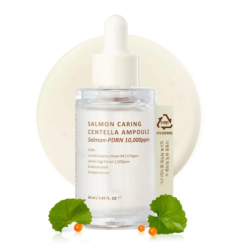 HEVEBLUE Salmon Caring Centella Ampoule (30ml) - Salmon PDRN, Salmon Egg Extract, Centella, Madecassoside, Calming, Soothing, Restore and Rejuvenate, Sensitive Skin, Korean Skincare