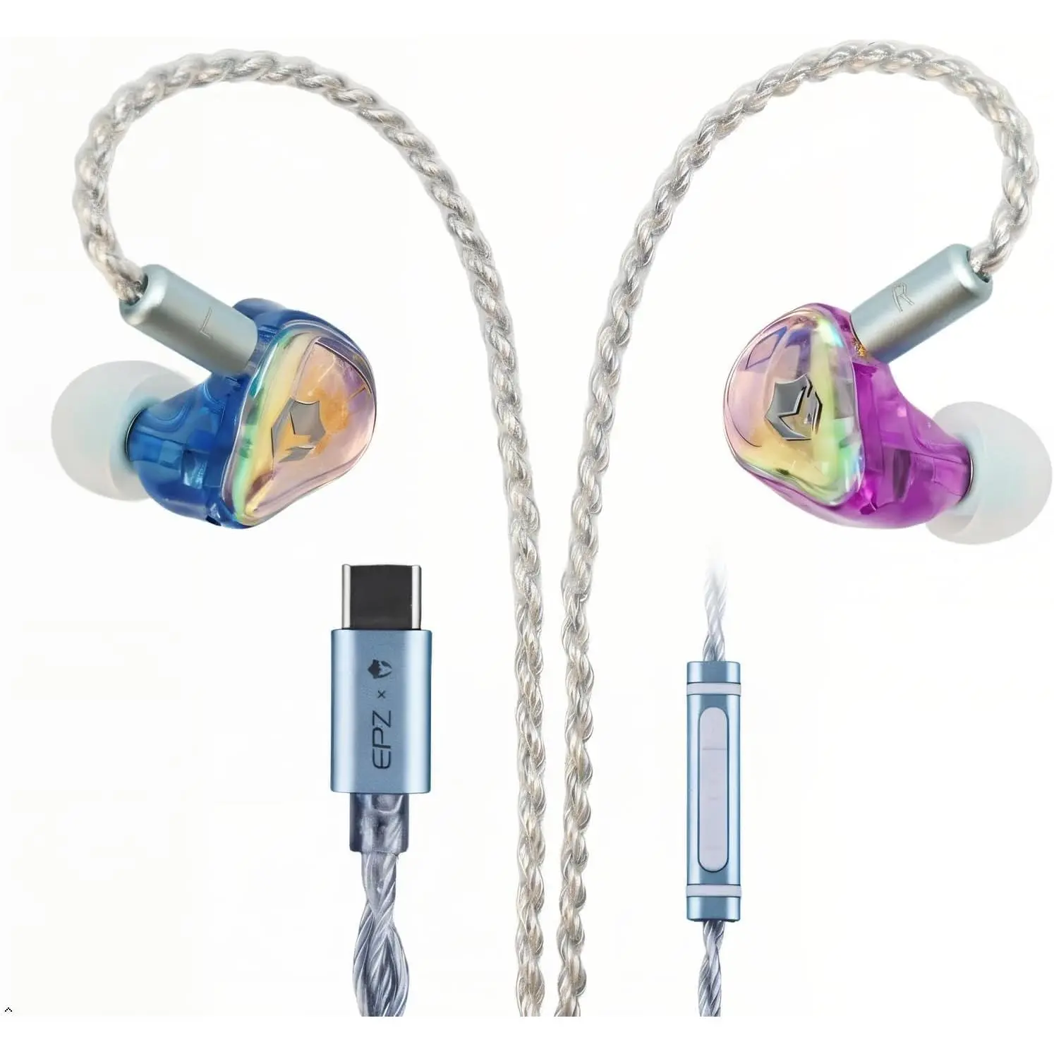 EPZ G30 Gaming Wired Earbuds (1DD+1BA) with Custom Cable, ENC Noise Cancelling, EQ Adjustment, Mic, 3 Sets (S/M/L) Eartips, HiFi Audio & Memory Function In-Ear Monitor Headphones (Type-C), Detachable