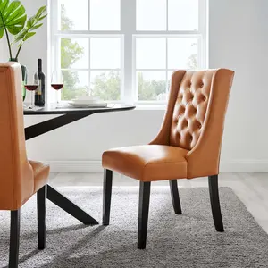 Modway Baronet Button Tufted Vegan Leather Dining Chair in Tan