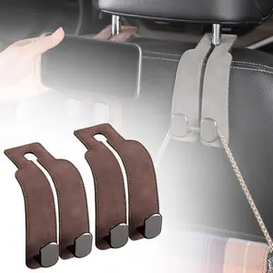 Car Seat Back Storage Hooks Set of 2, Leather Zinc Alloy Dual Hooks, Car Phone Wallet Holder, Organizer Accessories for Bags and Purses