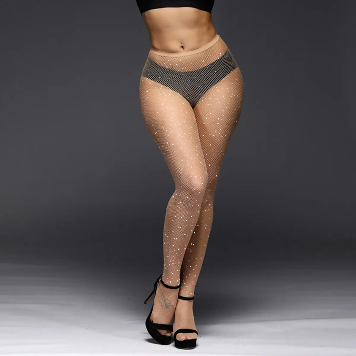 Elegant Sparkle Stretch Tights Fishnet Stockings for Women High Waist Mesh Hollow Stockings for Parties and Nights Out