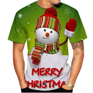 Christmas Elk 3D Print T-shirt For Men X'mas Fashion O-neck Short Sleeve Tops New Year Gift Oversized Tshirt