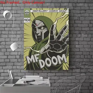 1 piece/set frameless canvas painting print poster, Popular hip-hop culture Characters realism art，MF DOOM Comic Book Cover Art，a perfect gift for Rap Music loves, ideal gift for bedroom, living room, dorm hallway, kitchen, mural, wall decoration, room