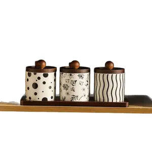 Seasoning box set, seasoning bottles for kitchen use, ceramic spice jars, salt jar set, chili jars, spoons, and MSG containers