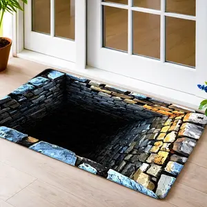 Ultra Soft Flannel Stone Built Tunnel Pattern Floor Mat Durable Machine Washable Non Slip Versatile Entrance Rug For Living Room Bedroom Office Bathroom Balcony Corridor Porch Kitchen Indoor Outdoor Pet Dog Home Decor set absorbent water