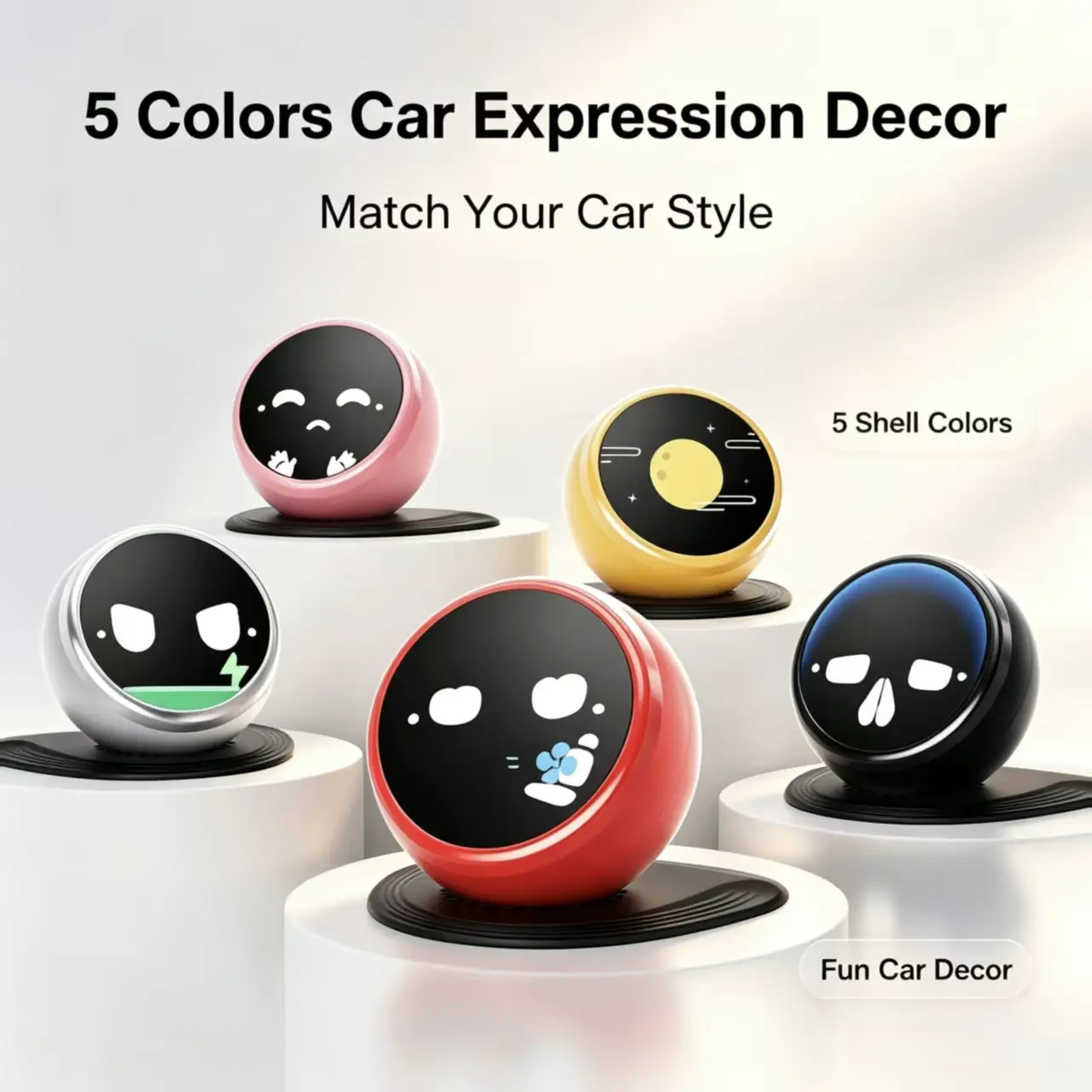 Fun Car Air Freshener Aroma Diffuser with Holographic Mood Display, Solar-Powered & Rechargeable Interior Dashboard Ornament, Anti-Slip Base, Heat Resistant, DIY Parking Number Plate Accessory