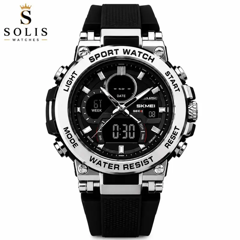 SKMEI Men’s Analog-Digital Sport Watch, Black Silicone Strap, Water Resistant