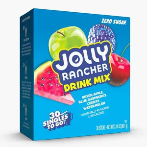 Jolly Rancher Singles To Go Variety Pack, Powdered Drink Mix, Zero Sugar, Low Calorie, Includes 4 Flavors: Green Apple, Blue Raspberry, Cherry, Watermelon, 1 Box (30 Single Servings)