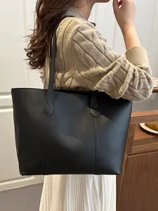 Women's Elegant Solid Color Tote Bag, Fashionable Large Capacity Shoulder Bag for Work & Daily Used, Casual Trendy Versatile High-quality Bag, Casual Shopping Bag, Elegant Commuter Bag