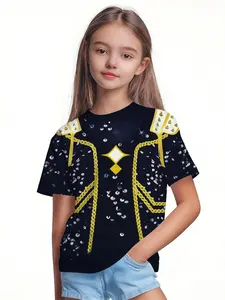 Girls Kpop Series T-Shirts, Gold Chain Starlight Decoration, Casual Short Sleeve, Comfortable Soft Fabric, Kpop Fan Gift