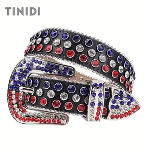 Unisex Patriotic Cowboy Belt | Y2K Rhinestone Flag w/Liberty Stars  Genuine Leather 4th July Gift for Dad & Mom (Firework Ready!) modern  belt goth  belt