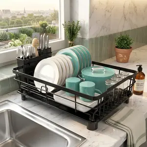 Large Capacity Dish Drying Rack with Drainboard Kitchen Counter Organizer Space Saving Dish Rack for Plates Bowls Cups Utensils Apartment Essentials