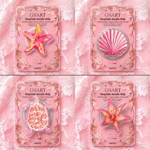 Summer Mermaidcore Acrylic Phone Grip, Pink Watercolor Seashell Starfish Turtle Cell Phone Holder, Coastal Beach Vibe Phone Stand, Cute Marine Botanical Aesthetic Tech Accessory Gift