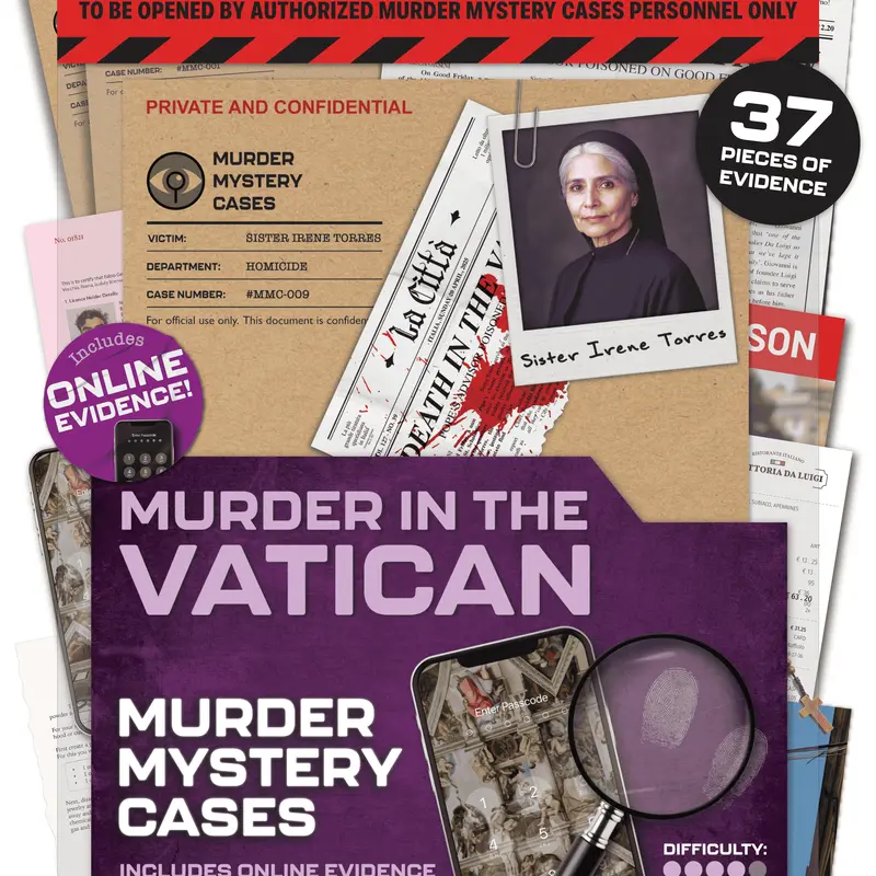 MMC Death in The Vatican – Thrilling Murder Mystery Games for Adults Behind Vatican Walls – 37 Evidence Pieces, 150 Min Gameplay (4/5 Difficulty) – Cold Case Files Game for 1-10 Players