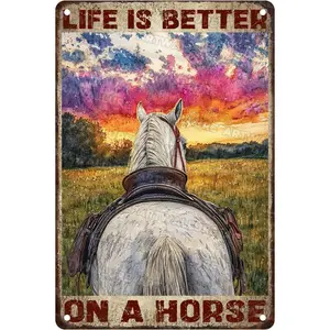 Horse Lover Metal Tin Sign Rustic Wall Art Vintage Farmhouse Bar Decor Life Is Better On A Horse Quote 8x12inch Decorative Plaque Desk Signage Decoration