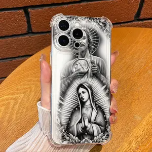 Our Lady of Guadalupe & Jesus For iPhone16 /15/14/13/12/11 Light Luxury Xs Bare Metal Feel Pro Ultra-thin Max Plus Silicone Soft Drop-proof Shockproof Protection Screen Protector Case 30X-L0455