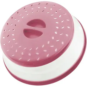 Collapsible 10.5 Inch Microwave Splatter Cover with Steam Vent, BPA-Free Dishwasher-safe Silicone & Plastic Microwave Plate Cover (Dark pink)