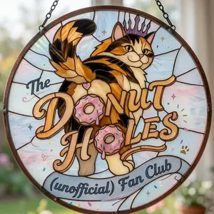 The Donut Holes Fan Club Stained Glass Suncatcher, Dungeon Crawler Carl Window Hanging, Princess Donut and Mongo Wall Decor, Cat Lover Gift