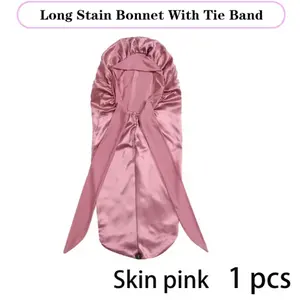 Long Satin Bonnet With Tie Band For Hair Protection