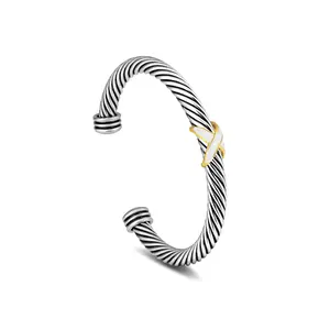 Aprilery Adjustable Twisted Cable Bracelet with Gold and White Accents - Comfortable Fit for Various Wrist Sizes