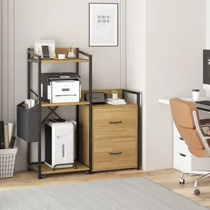 Garvee 38” File Cabinet Fits Letter/a4 Size, 2 Drawe File Cabinets for Home Office with Power Strip, LED Lights, Printer Cabinet Wirh Open Shelf