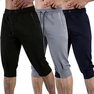 3-packMen's Solid Color Zipper Pocket Shorts - Summer Casual Comfortable Breathable Capri Shorts, Men's Everyday Bottoms
