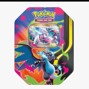 Pokémon Trading Card Game Mega Charizard X EX Tin - Collectible Tin with 1 Foil Promo Card & 4 Booster Packs for Collectors, Factory Sealed