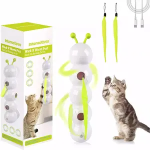 Pet Record Interactive Interactive Cat Feather Toy Suction Cup Caterpillar Whack 'A' Prey with Automatic Fluffy Tail Teaser Motion Sensor USB Rechargeable for Indoor Cats Endless Playtime & Boredom Relief