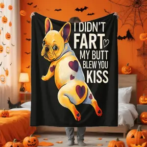 I DIDN'T FART - MY BUTT BLEW YOU A KISS” Blanket Flannel Ultra-Soft and Warm Throw, Blanket for Couch, Bed, Funny Dog with Hearts Pattern, Lightweight, Machine Washable, office student dormitory nap blanket home sofa cover blanket, Cozy Gift Idea