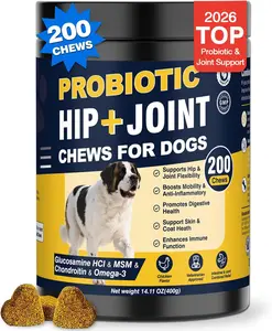 Hip and Joint Supplement for Dogs Dog Probiotics Glucosamine Chondroitin MSM Chew for Dog Arthritis Pain Relief Extend Joint Care, Probiotic for Digestive/Gut Health for Large/Small/Senior Breed Dogs