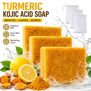 Organic Brightening Kojic Acid Soap&Deep Cleansing Facial Bar for Bright Radiant Skin with Free 3Pcs Soap Saver Exfoliating Bags lemon turmeric kojic soap