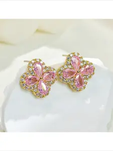 High Quality Trending Viral S925 Silver Needle Ruby Corundum Zircon Colorful Four Leaf Clover Premium Colored Gems Stud Earrings For Dopamine Dressing Women