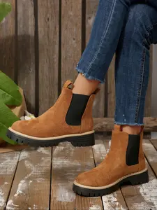 Classic Chelsea boots for women, elastic collar design, lightweight walking shoes, thick soled suede ankle boots, multi colored options suitable for various occasions, Ankle casual boots