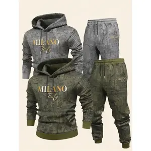 MILANO Italy Circuit Board Print Hoodie Set - Trendy Men's Casual Two-Piece Outfit