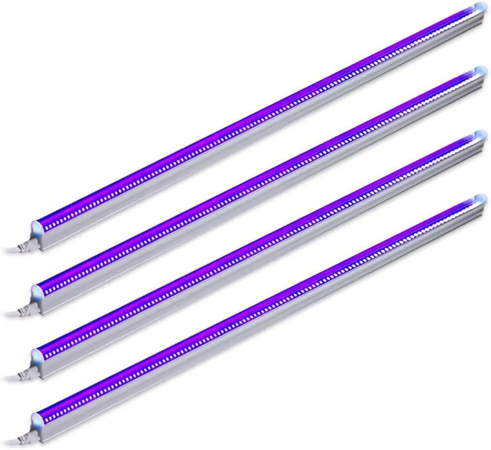 4-Pack 48in UV LED Black Light Bar, 22W T5 Integrated Bulb Fixture with 395-400 nm Wavelength, 48inches Connector Cords with On/Off, Flicker-Free for Halloween Decorations, Christmas Parties (Home Improvement Lighting)