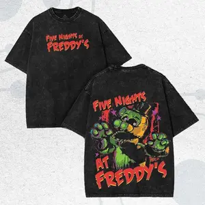 Five Nights At Freddys Graphic T Shirt Retro FNAF Horror Game Inspired Washed Oversized Heavyweight Cotton Casual Streetwear Loose Fit Short Sleeve Trendy Daily Wear For Adult Game Fans