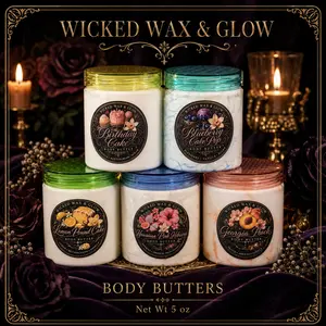 Wicked Wax & Glow 5 oz Body Butter | Handmade Whipped Body Cream | Rich Moisturizing Skin Butter | Small Jar, Wicked Soft Skin
