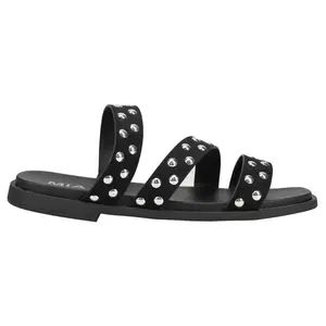 MIA Womens Keona Studded Flat Slide Casual Sandals Casual Low Heel 1-2" - Black